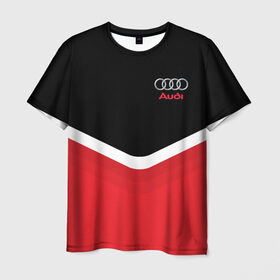 Мужская футболка 3D с принтом Audi Black & Red в Петрозаводске, 100% полиэфир | прямой крой, круглый вырез горловины, длина до линии бедер | Тематика изображения на принте: audi | ауди | кольца | красный | машина | черный