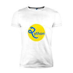 Мужская футболка премиум с принтом Python - язык программирования в Петрозаводске, 92% хлопок, 8% лайкра | приталенный силуэт, круглый вырез ворота, длина до линии бедра, короткий рукав | python | змея | питон | программирование | программист | сисадмин | системный администратор | язык