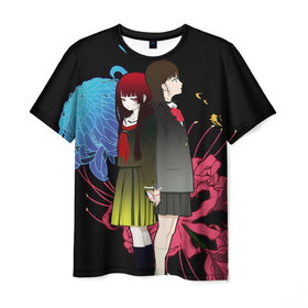 Мужская футболка 3D с принтом Адская девочка в Петрозаводске, 100% полиэфир | прямой крой, круглый вырез горловины, длина до линии бедер | ai enma | anime | hell girl | jigoku shoujo | адская девочка | аниме