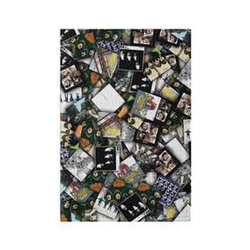 Обложка для паспорта матовая кожа с принтом The Beatles. Дискография в Петрозаводске, натуральная матовая кожа | размер 19,3 х 13,7 см; прозрачные пластиковые крепления | джон леннон | джордж харрисон | паттерн | пол маккартни | ринго старр