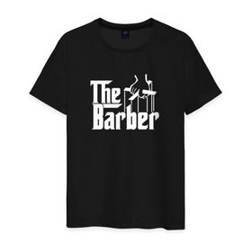 Мужская футболка хлопок с принтом The Barber godfather в Петрозаводске, 100% хлопок | прямой крой, круглый вырез горловины, длина до линии бедер, слегка спущенное плечо. | barber | barbershop | hair | style | барбер | барбершоп | стиль