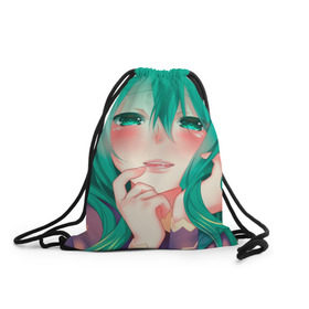 Рюкзак-мешок 3D с принтом Miku Ahegao в Петрозаводске, 100% полиэстер | плотность ткани — 200 г/м2, размер — 35 х 45 см; лямки — толстые шнурки, застежка на шнуровке, без карманов и подкладки | вокалоид | зеленоволосая девушка | мику ахегао | хатсуне мику