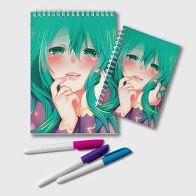 Блокнот с принтом Miku Ahegao в Петрозаводске, 100% бумага | 48 листов, плотность листов — 60 г/м2, плотность картонной обложки — 250 г/м2. Листы скреплены удобной пружинной спиралью. Цвет линий — светло-серый
 | вокалоид | зеленоволосая девушка | мику ахегао | хатсуне мику