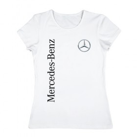 Женская футболка хлопок с принтом Mercedes-Benz в Петрозаводске, 100% хлопок | прямой крой, круглый вырез горловины, длина до линии бедер, слегка спущенное плечо | benz | mercedes | авто | автомобиль | бенз | мерседес