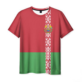 Мужская футболка 3D с принтом Белоруссия, лента с гербом в Петрозаводске, 100% полиэфир | прямой крой, круглый вырез горловины, длина до линии бедер | Тематика изображения на принте: belarus | byelorussia | беларусь | белорус | белоруссия | белорусский | минск | республика | флаг