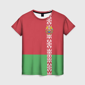 Женская футболка 3D с принтом Белоруссия, лента с гербом в Петрозаводске, 100% полиэфир ( синтетическое хлопкоподобное полотно) | прямой крой, круглый вырез горловины, длина до линии бедер | belarus | byelorussia | беларусь | белорус | белоруссия | белорусский | минск | республика | флаг