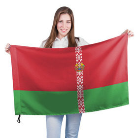 Флаг 3D с принтом Белоруссия, лента с гербом в Петрозаводске, 100% полиэстер | плотность ткани — 95 г/м2, размер — 67 х 109 см. Принт наносится с одной стороны | Тематика изображения на принте: belarus | byelorussia | беларусь | белорус | белоруссия | белорусский | минск | республика | флаг