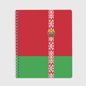 Тетрадь с принтом Белоруссия лента с гербом в Петрозаводске, 100% бумага | 48 листов, плотность листов — 60 г/м2, плотность картонной обложки — 250 г/м2. Листы скреплены сбоку удобной пружинной спиралью. Уголки страниц и обложки скругленные. Цвет линий — светло-серый
 | Тематика изображения на принте: belarus | byelorussia | беларусь | белорус | белоруссия | белорусский | минск | республика | флаг