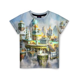 Детская футболка 3D с принтом Город в небе в Петрозаводске, 100% гипоаллергенный полиэфир | прямой крой, круглый вырез горловины, длина до линии бедер, чуть спущенное плечо, ткань немного тянется | heroes of might and magic | герои