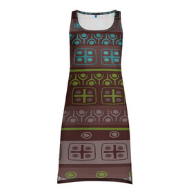 Платье-майка 3D с принтом Aztec symbol в Петрозаводске, 100% полиэстер | полуприлегающий силуэт, широкие бретели, круглый вырез горловины, удлиненный подол сзади. | geometry | pattern | symbol | world | геометрия | народный | орнамент | символы | узор | этника | этнический