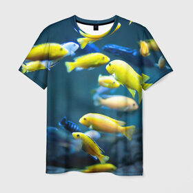 Мужская футболка 3D с принтом Рыбки в Петрозаводске, 100% полиэфир | прямой крой, круглый вырез горловины, длина до линии бедер | Тематика изображения на принте: fish | fishes | pisces | море | морские обитатели | морской | океан | рыбы