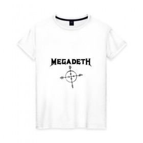 Женская футболка хлопок с принтом Megadeth в Петрозаводске, 100% хлопок | прямой крой, круглый вырез горловины, длина до линии бедер, слегка спущенное плечо | megadet | megadeth | группа | дирк вербурен | дэвид эллефсон | дэйв мастейн | кико лоурейро | мегадет | мегадетх | метал | рок | трэш | трэшметал | тяжелый | хард | хардрок | хеви | хевиметал