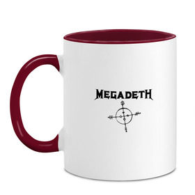 Кружка двухцветная с принтом Megadeth в Петрозаводске, керамика | объем — 330 мл, диаметр — 80 мм. Цветная ручка и кайма сверху, в некоторых цветах — вся внутренняя часть | Тематика изображения на принте: megadet | megadeth | группа | дирк вербурен | дэвид эллефсон | дэйв мастейн | кико лоурейро | мегадет | мегадетх | метал | рок | трэш | трэшметал | тяжелый | хард | хардрок | хеви | хевиметал