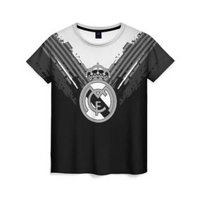 Женская футболка 3D с принтом Real Madrid abstract original в Петрозаводске, 100% полиэфир ( синтетическое хлопкоподобное полотно) | прямой крой, круглый вырез горловины, длина до линии бедер | football | soccer | реал мадрид