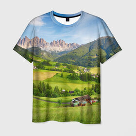 Мужская футболка 3D с принтом Альпы в Петрозаводске, 100% полиэфир | прямой крой, круглый вырез горловины, длина до линии бедер | австрия | альпы | германия | горный хребет | горы | италия | красота | лес | лихтенштейн | луг | пейзаж | природа | простор | раздолье | словения | франция | швейцария
