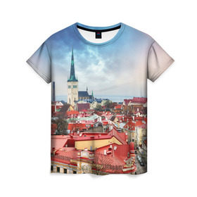 Женская футболка 3D с принтом Таллин (Эстония) в Петрозаводске, 100% полиэфир ( синтетическое хлопкоподобное полотно) | прямой крой, круглый вырез горловины, длина до линии бедер | estonia | tallin | город | европа | путешествие | таллин | туризм | эстония
