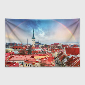 Флаг-баннер с принтом Таллин (Эстония) в Петрозаводске, 100% полиэстер | размер 67 х 109 см, плотность ткани — 95 г/м2; по краям флага есть четыре люверса для крепления | estonia | tallin | город | европа | путешествие | таллин | туризм | эстония