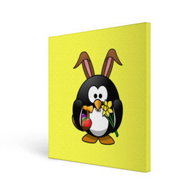 Холст квадратный с принтом Пасхальный пингвин в Петрозаводске, 100% ПВХ |  | Тематика изображения на принте: весна | кролик | пасха | пингвин | праздники | яйцо