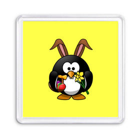 Магнит 55*55 с принтом Пасхальный пингвин в Петрозаводске, Пластик | Размер: 65*65 мм; Размер печати: 55*55 мм | весна | кролик | пасха | пингвин | праздники | яйцо