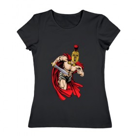 Женская футболка хлопок с принтом Римский воин в Петрозаводске, 100% хлопок | прямой крой, круглый вырез горловины, длина до линии бедер, слегка спущенное плечо | 