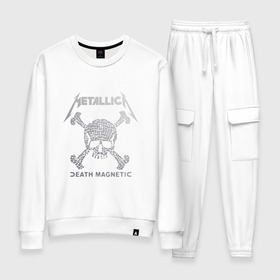 Женский костюм хлопок с принтом Metallica, death magnetic в Петрозаводске, 100% хлопок | на свитшоте круглая горловина, мягкая резинка по низу. Брюки заужены к низу, на них два вида карманов: два 