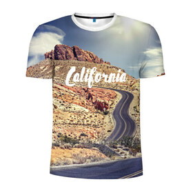 Мужская футболка 3D спортивная с принтом California в Петрозаводске, 100% полиэстер с улучшенными характеристиками | приталенный силуэт, круглая горловина, широкие плечи, сужается к линии бедра | california | usa | америка | города | дороги | калифорния | природа | страны | сша