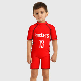 Детский купальный костюм 3D с принтом James Harden 13 в Петрозаводске, Полиэстер 85%, Спандекс 15% | застежка на молнии на спине | hurden | nba | rockets | баскетбол | нба | харден | хьюстон рокетс