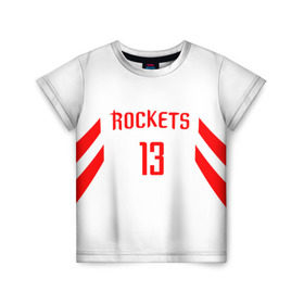 Детская футболка 3D с принтом James Harden home в Петрозаводске, 100% гипоаллергенный полиэфир | прямой крой, круглый вырез горловины, длина до линии бедер, чуть спущенное плечо, ткань немного тянется | hurden | nba | rockets | баскетбол | нба | харден | хьюстон рокетс