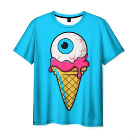 Мужская футболка 3D с принтом Мороженное с Глазом в Петрозаводске, 100% полиэфир | прямой крой, круглый вырез горловины, длина до линии бедер | глаз | глаза | зомби | лето | мороженное | психоделика | с глазом | с зомби | череп