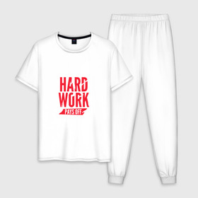 Мужская пижама хлопок с принтом Hard work pays off. Red в Петрозаводске, 100% хлопок | брюки и футболка прямого кроя, без карманов, на брюках мягкая резинка на поясе и по низу штанин
 | мотивация | спорт | цели