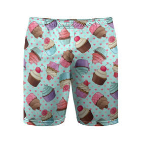Мужские шорты 3D спортивные с принтом Милые кексики в Петрозаводске,  |  | cupcake | deliciouse | lollipop | strawberry | sweets | yummy | вкусняшки | еда | капкейк | капкейки | клубника | конфета | леденец | сладости | черника