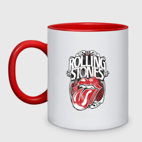 Кружка двухцветная с принтом The Rolling Stones в Петрозаводске, керамика | объем — 330 мл, диаметр — 80 мм. Цветная ручка и кайма сверху, в некоторых цветах — вся внутренняя часть | the rolling stones | бродяги | вольные странники | группа | катящиеся камни | кит ричардс | мик джаггер | рок | рок н ролл | ролинг | роллинг | рон вуд | стоун | стоунз | стоунс | чарли уоттс