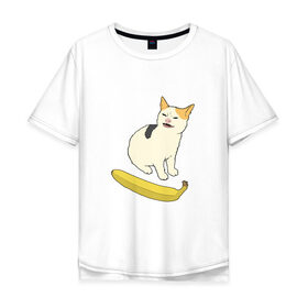 Мужская футболка хлопок Oversize с принтом Cat no banana в Петрозаводске, 100% хлопок | свободный крой, круглый ворот, “спинка” длиннее передней части | angry cat | banana | cat | no banana