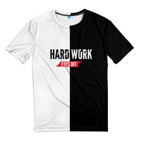 Мужская футболка 3D с принтом Hard work pays off. 3D BW в Петрозаводске, 100% полиэфир | прямой крой, круглый вырез горловины, длина до линии бедер | 