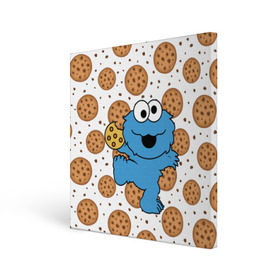 Холст квадратный с принтом Cookie monster в Петрозаводске, 100% ПВХ |  | cookie | cookiemonster | delicious | eat | monster | yummy | еда | куки | кукимонстр | монстр | печенье | сладости | улица | улицасезам