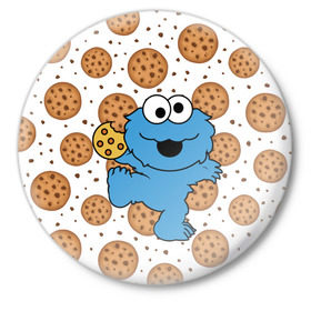 Значок с принтом Cookie monster в Петрозаводске,  металл | круглая форма, металлическая застежка в виде булавки | cookie | cookiemonster | delicious | eat | monster | yummy | еда | куки | кукимонстр | монстр | печенье | сладости | улица | улицасезам