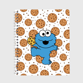 Тетрадь с принтом Cookie monster в Петрозаводске, 100% бумага | 48 листов, плотность листов — 60 г/м2, плотность картонной обложки — 250 г/м2. Листы скреплены сбоку удобной пружинной спиралью. Уголки страниц и обложки скругленные. Цвет линий — светло-серый
 | cookie | cookiemonster | delicious | eat | monster | yummy | еда | куки | кукимонстр | монстр | печенье | сладости | улица | улицасезам