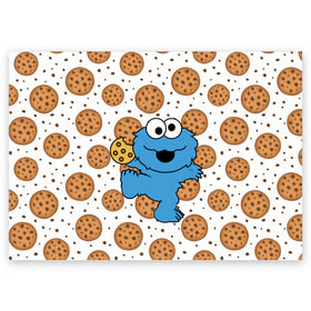 Поздравительная открытка с принтом Cookie monster в Петрозаводске, 100% бумага | плотность бумаги 280 г/м2, матовая, на обратной стороне линовка и место для марки
 | Тематика изображения на принте: cookie | cookiemonster | delicious | eat | monster | yummy | еда | куки | кукимонстр | монстр | печенье | сладости | улица | улицасезам