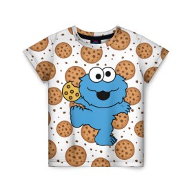 Детская футболка 3D с принтом Cookie monster в Петрозаводске, 100% гипоаллергенный полиэфир | прямой крой, круглый вырез горловины, длина до линии бедер, чуть спущенное плечо, ткань немного тянется | cookie | cookiemonster | delicious | eat | monster | yummy | еда | куки | кукимонстр | монстр | печенье | сладости | улица | улицасезам