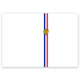 Поздравительная открытка с принтом Франция, лента с гербом в Петрозаводске, 100% бумага | плотность бумаги 280 г/м2, матовая, на обратной стороне линовка и место для марки
 | fr | fra | france | герб | государство | знак | надпись | париж | патриот | полосы | республика | символ | страна | флаг | флага | франция | француз | французская | французский | французы | цвета