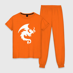 Женская пижама хлопок с принтом Dragon Fortnite в Петрозаводске, 100% хлопок | брюки и футболка прямого кроя, без карманов, на брюках мягкая резинка на поясе и по низу штанин | 