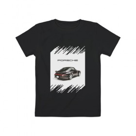 Детская футболка хлопок с принтом Porsche retro в Петрозаводске, 100% хлопок | круглый вырез горловины, полуприлегающий силуэт, длина до линии бедер | Тематика изображения на принте: auto | porsche | retro | авто | автомобиль | порш | порше | ретро