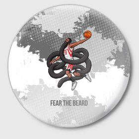 Значок с принтом Fear the Beard в Петрозаводске,  металл | круглая форма, металлическая застежка в виде булавки | hurden | nba | rockets | баскетбол | нба | харден | хьюстон рокетс