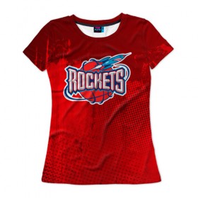 Женская футболка 3D с принтом Ракета Рокетс в Петрозаводске, 100% полиэфир ( синтетическое хлопкоподобное полотно) | прямой крой, круглый вырез горловины, длина до линии бедер | nba | rockets | баскетбол | нба | хьюстон рокетс