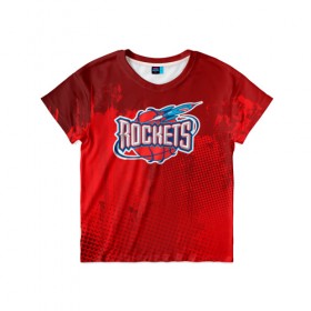 Детская футболка 3D с принтом Ракета Рокетс в Петрозаводске, 100% гипоаллергенный полиэфир | прямой крой, круглый вырез горловины, длина до линии бедер, чуть спущенное плечо, ткань немного тянется | nba | rockets | баскетбол | нба | хьюстон рокетс
