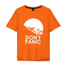 Мужская футболка хлопок Oversize с принтом Dont Panic в Петрозаводске, 100% хлопок | свободный крой, круглый ворот, “спинка” длиннее передней части | elon musk | spacex | илон маск | космос | марс | спейс икс