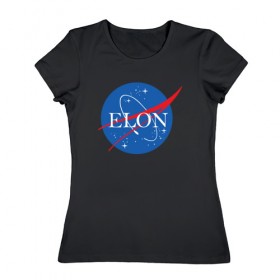 Женская футболка хлопок с принтом Elon в Петрозаводске, 100% хлопок | прямой крой, круглый вырез горловины, длина до линии бедер, слегка спущенное плечо | elon musk | spacex | илон маск | космос | марс | спейс икс