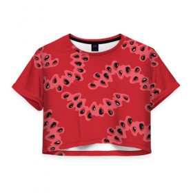 Женская футболка 3D укороченная с принтом Watermelon pattern в Петрозаводске, 100% полиэстер | круглая горловина, длина футболки до линии талии, рукава с отворотами | pattern | watermelon | арбуз | еда | лето | фрукты | ягоды