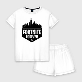 Женская пижама с шортиками хлопок с принтом Fortnite Forever в Петрозаводске, 100% хлопок | футболка прямого кроя, шорты свободные с широкой мягкой резинкой | battle | epic | forever | fortnite | games | royale | битва | королевская | королей | лого | логотип | навсегда | фартнайт | форева | фортнайт | фортнит | эмблема | эпик