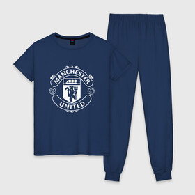 Женская пижама хлопок с принтом Manchester United в Петрозаводске, 100% хлопок | брюки и футболка прямого кроя, без карманов, на брюках мягкая резинка на поясе и по низу штанин | club | football | logo | manchester | rooney | united | английская | дьяволы | красные | лига | лого | логотип | манчестер | премьер | эмблема | юнайтед